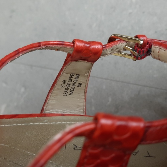 Tahari Star red strappy leather cork wedge sandals boho vacation resort, size 8 - Picture 9 of 9